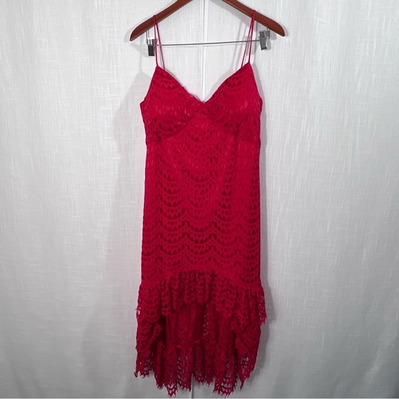 Venus Lace Tiered Ruffle Hem High Low Event Evening Night Out Red Dress Size 10 - Picture 15 of 15